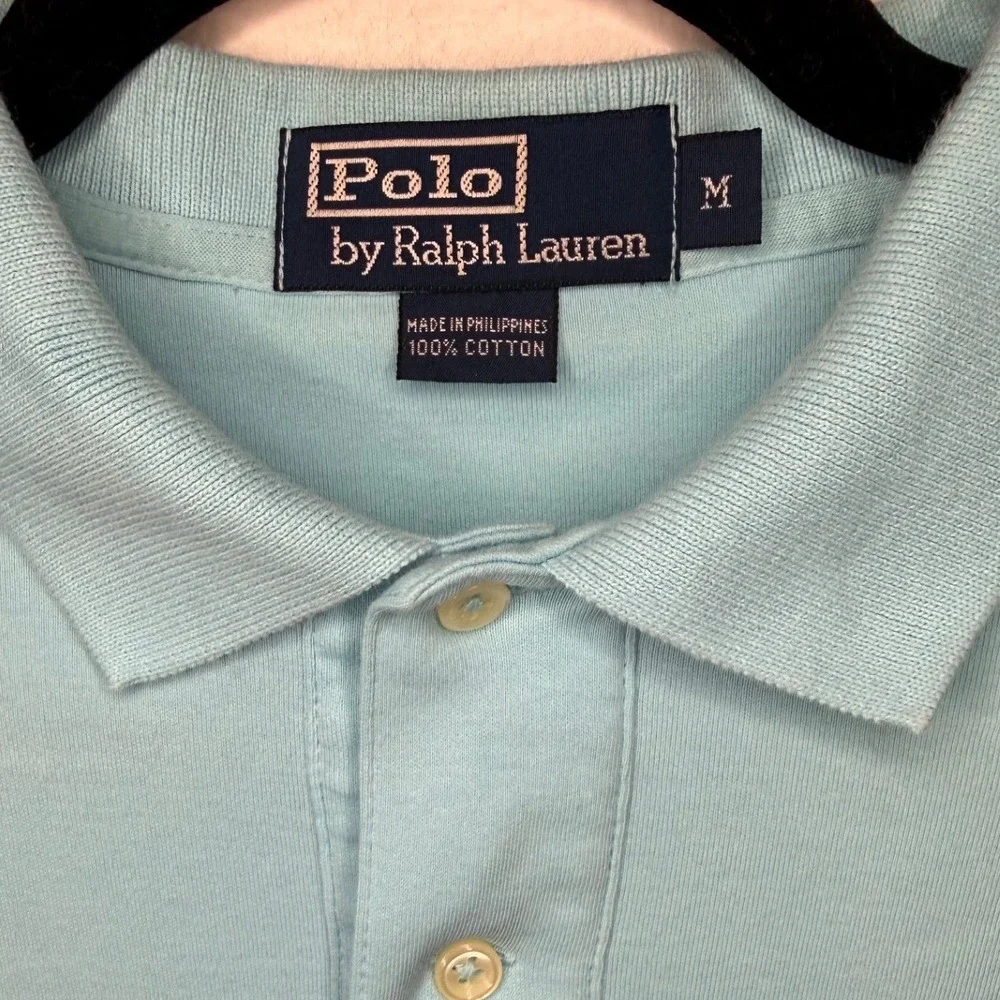 Polo Ralph Lauren Men's Medium Short Sleeve Polo Shirt Light Blue Yellow Pony